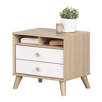 Soft Elm and Pure White 2-Drawer Scandinavian Nightstand