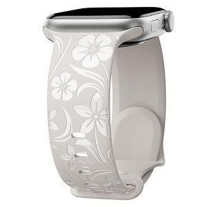 HTUTWOO Floral Engraved Apple Watch Band, Silicone Glossy Wildflower Strap 38/40/41/42/44/45/49mm for iWatch Series 10 9 8 7 6 5 4 3 2 1 SE Ultra - 1 of 4
