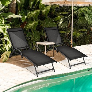 Costway 2PCS Patio Lounge Chairs Chaise Recliner 5-Position Back Adjust Armrest - 1 of 4