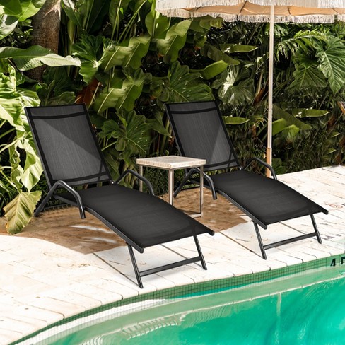 Costway 2PCS Patio Lounge Chairs Chaise Recliner 5-Position Back Adjust Armrest - image 1 of 4