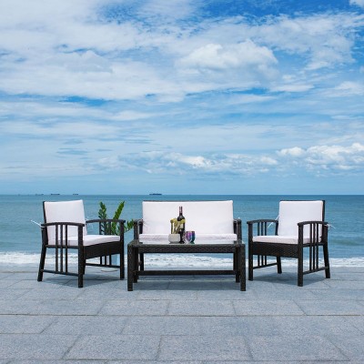 Reslor Black Wicker 4-Piece Outdoor Living Set with White Cushions