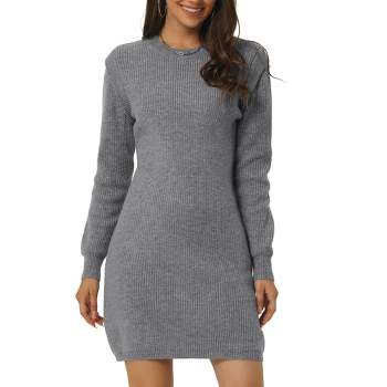 Seta T Women's Round Neck Long Sleeve Slim Fit Casual Fall Winter Mini Sweater Dresses
