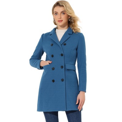 Allegra K Women's Elegant Notched Lapel Double Breasted Long Sleeve Winter Overcoat