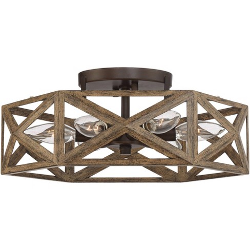 Possini Euro Liston 14 Wide Ice Glass Black and Brass Ceiling Light