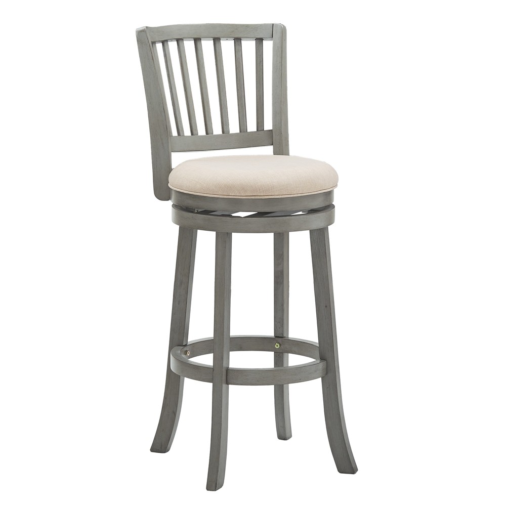 Inspire Q Falia Slat Back Barstool Antique Gray Finish/Beige Linen