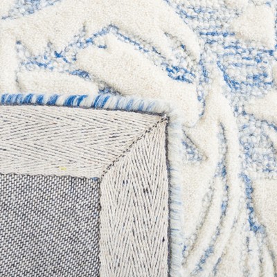 Elegant Square Hand-Tufted Blue Floral Wool Rug - 6' Dimension