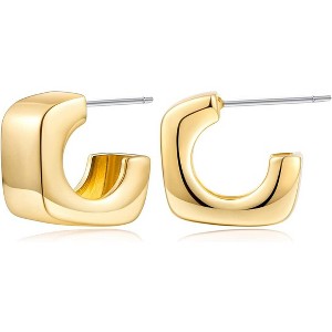 Chunky Gold Huggie Earrings - 18K Gold Plated, Hypoallergenic Hoops for Women & Men - 1 of 4