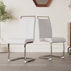 DOMETOUR Modern Dining Chairs Set of 2 PU Faux Leather High Back Upholstered Side Chair with C-shaped Tube Plating Metal Legs - 1 of 4