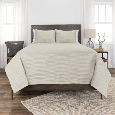 Rizzy Home 3pc King Parker Collection Natural Geometric Quilt Set Beige