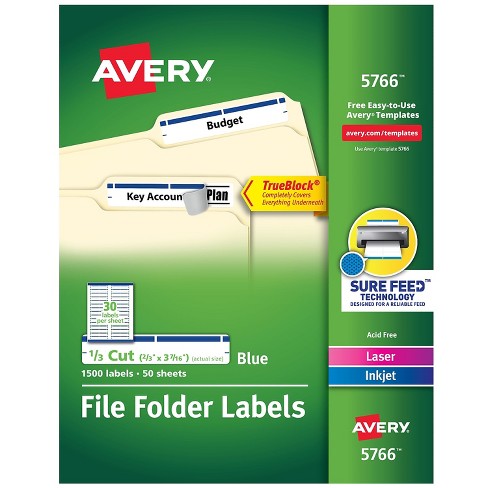 Avery Permanent File Folder Labels Trueblock Inkjet/laser Blue 1500/box ...