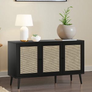 MAYEERTY Black 471528" Rattan-Fronted Sideboard Cabinet with 3 Doors - Dining Room, Entryway - 1 of 4