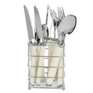 Gibson Everyday Fairfield 16 Piece Flatware Set with Wire Caddy in Egg Shell - 1 of 4