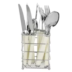 Gibson Everyday Fairfield 16 Piece Flatware Set with Wire Caddy in Egg Shell
