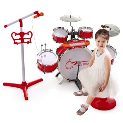 Infans Jazz Drum Set for Toddler Kids Educational Toy w/Keyboard Cymbal Microphone Red