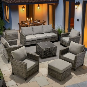 XIZZI Outdoor Sectional Sofa Set, Modular Outdoor Gray Wicker Sofa Set with Optional Solar Table, Ottomans or Fire Pit in 6 Colors, All-Weather Design - 1 of 4