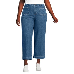Lands' End Women's Denim High Rise Wide Leg Crop Jeans - 1 of 3