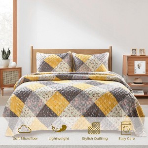 Peace Nest Premium Microfiber Ultra Soft Reversible Quilted Coverlet Set - 1 of 4