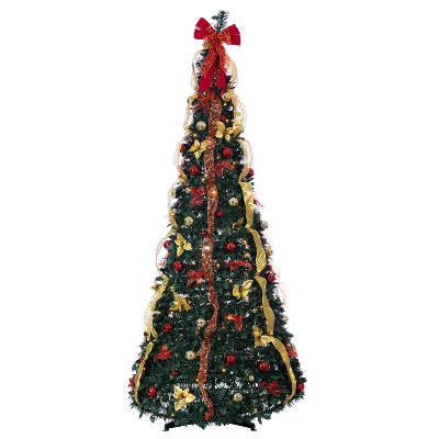 Sterling 7.5-Foot High Pop Up Pre-Lit Green Decorated Pine Tree with Warm White Lights