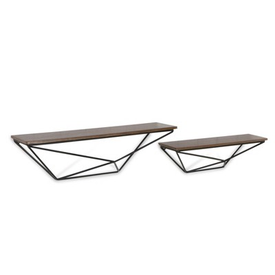 HomeRoots Set Of Two Black And Brown Wood And Metal Wall Mounted Accent Shelf