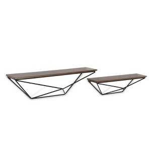HomeRoots Set Of Two Black And Brown Wood And Metal Wall Mounted Accent Shelf - 1 of 4