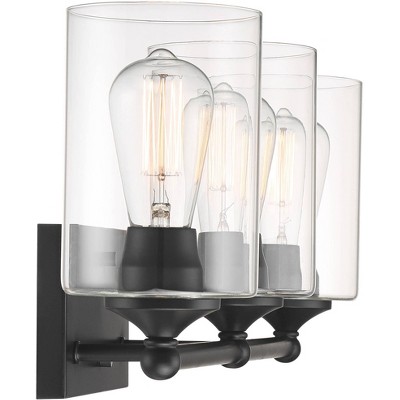 Bellings 30" Black Metal 3-Light Wall Sconce with Clear Glass Cylinders