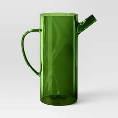 Green Glass Cylindrical Watering Can with Ergonomic Handle