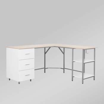 L Shape Home Office Two-Tone Desk with Storage - Techni Mobili