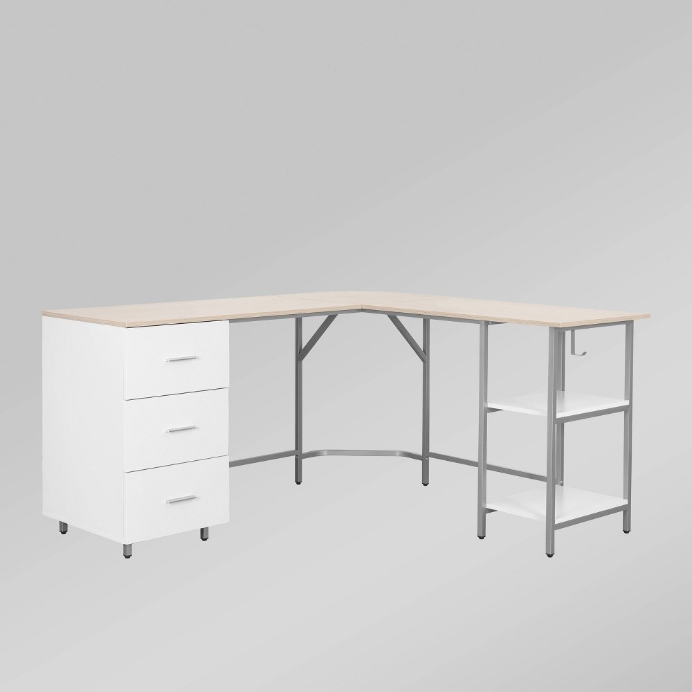 Photos - Office Desk L Shape Home Office Two-Tone Desk with Storage Light Brown - Techni Mobili