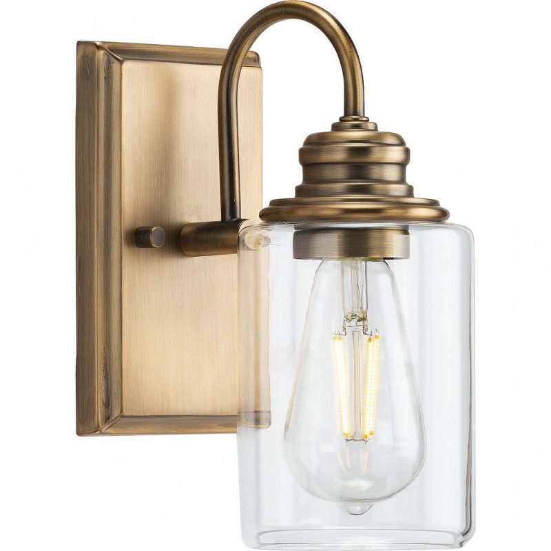 Progress Lighting Aiken 1-Light Vintage Brass Wall Light with Clear Glass Shade, 1 of 4