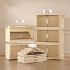 SKRAN Side Wide Folding Storage Cabinet,Multi-layer Closet organizers,Plastic Storage Bins with Magnetic Door and Wheels,Cream White B - 2 of 4