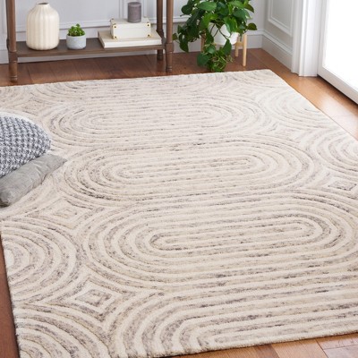 Ivory and Gray Hand-Tufted Wool Geometric 4' x 6' Area Rug