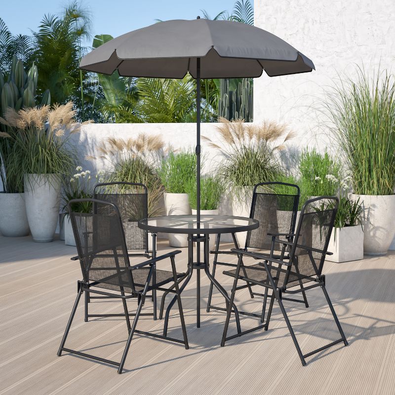 Emma and Oliver 6 Piece Patio Garden Set with Table, Umbrella and 4 Folding Chairs, 3 of 16