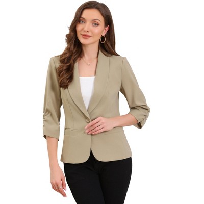 Allegra K Women 3/4 Sleeve Shawl Lapel Pocket Single Button Office Work Blazer