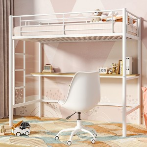 VECELO Twin Metal Loft Bed with Desk Black/White Bunk Bed - 1 of 4
