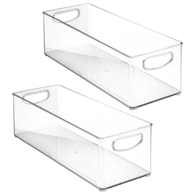 mDesign Plastic Kitchen Pantry Cabinet Food Storage with Handles, 2 Pack - Clear