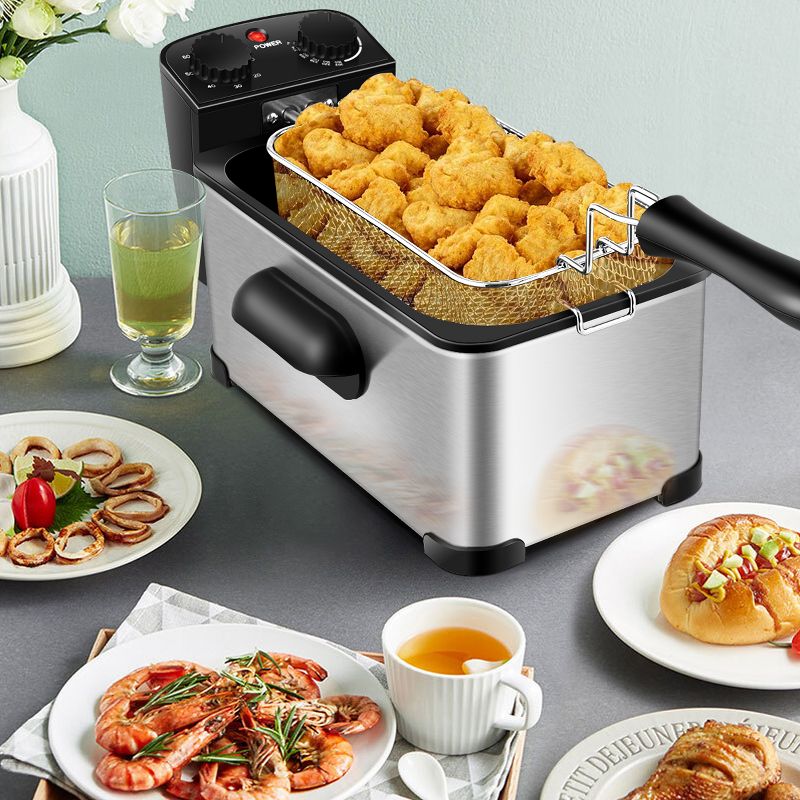 Costway 3.2 Quart Electric Deep Fryer 1700W Stainless Steel Timer Frying Basket, 2 of 11