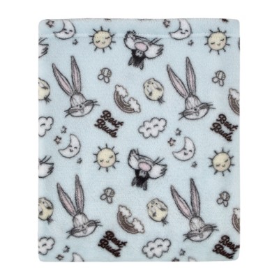 Image of Warner Brothers Looney Tunes Best Buds Pastel Blue, Yellow, and White Bugs Bunny, Tweety, and Sylvester the Cat Super Soft Baby Blanket