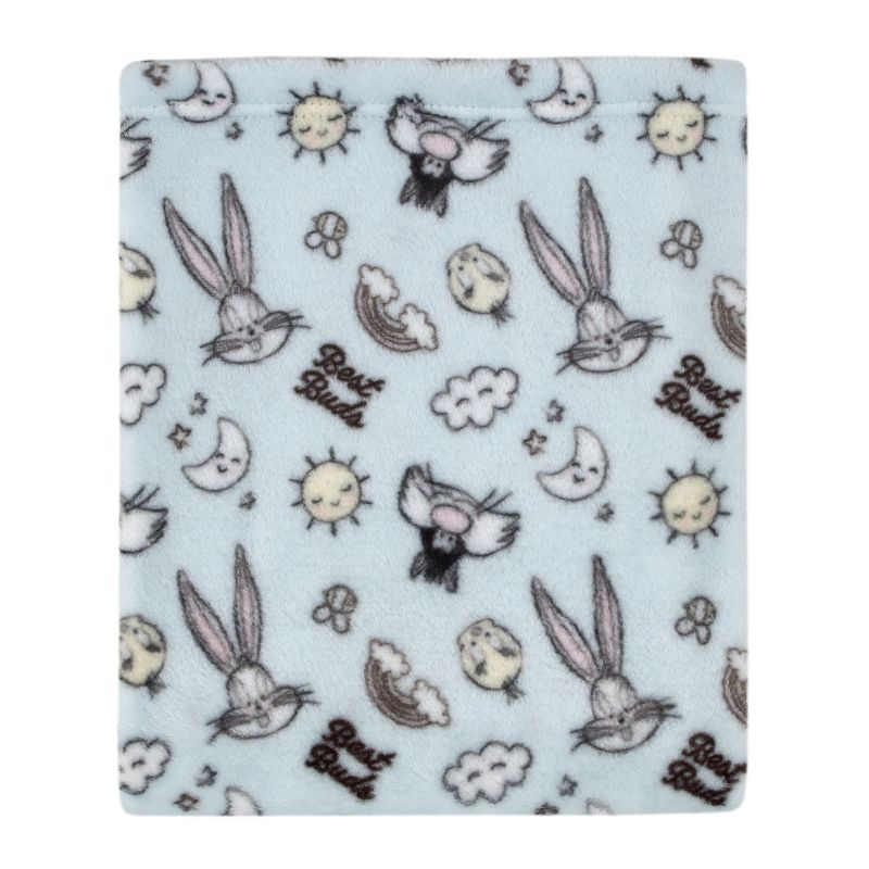 Warner Brothers Looney Tunes Best Buds Pastel Blue, Yellow, and White Bugs Bunny, Tweety, and Sylvester the Cat Super Soft Baby Blanket, 1 of 5