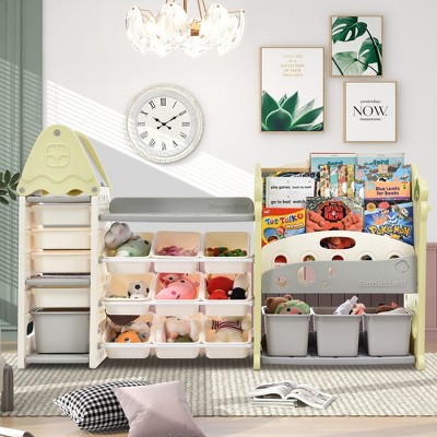 Multifunctional Kids Bookshelf With 17 Bins And 5 Bookshelves, Children ...