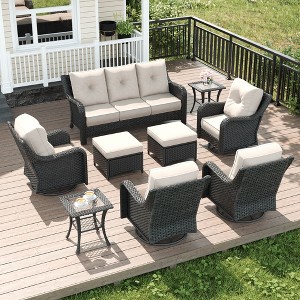LayinSun Wicker Outdoor Furniture Set with 6-inch Comfy Cushions, High Back Patio Furniture Set with Swivel Rocking Chairs and Side Table - 1 of 4