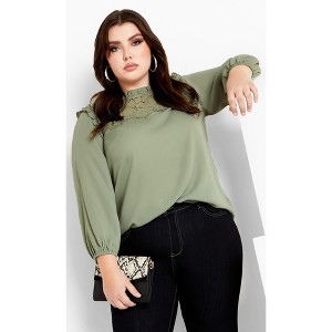 CITY CHIC | Women's Plus Size  Lace Angel Elbow Sleeve Top - sage - 16W - 1 of 4