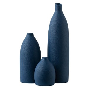 Itopfox Matte Blue Ceramic Vase Set 3 Piece Navy Blue Coastal Decor for Kitchen Island Living Room Office Table Mantle 11in 6.8in 3.7in - 1 of 4