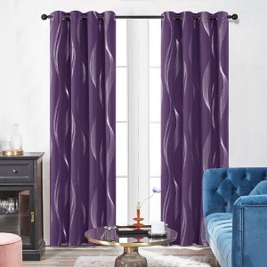 Deconovo 2 Panels Silver Printed Blackout Curtains with Wave, 6 Grommets for Bedroom - 1 of 4