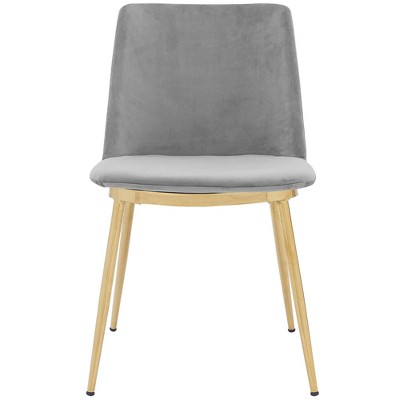 Contemporary Gray Velvet Side Chairs with Gold Metal Legs