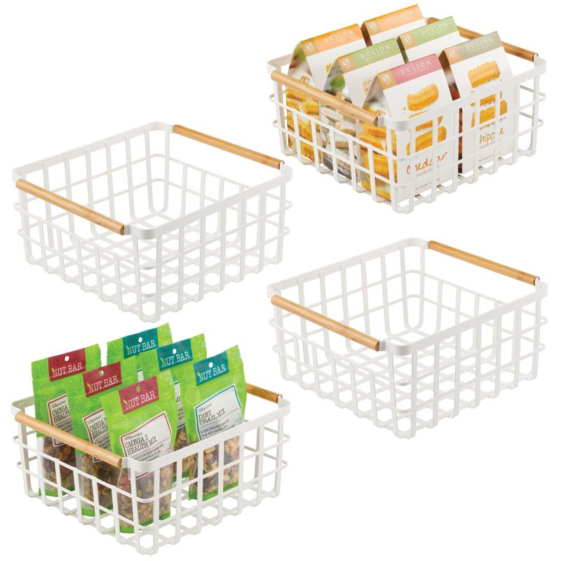 mDesign Metal Wire Organizer Basket, Bamboo Handles, 1 of 10