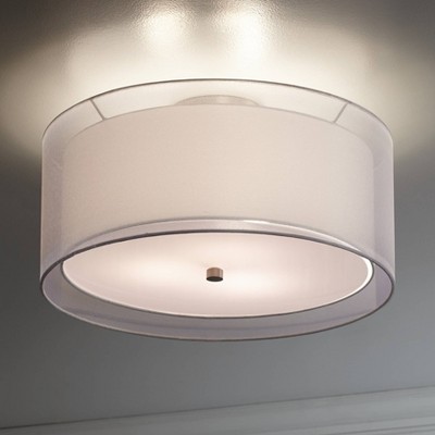 Polished Nickel Double Drum Ceiling Light with Acrylic Diffuser