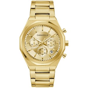 Caravelle designed by Bulova Men's Dress 6 Hand Chronograph Quartz Gold Stainless Steel Watch, 24 Hour Time, Grey Dial, Style: 44A123 - 1 of 4