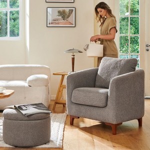 Fluffy Accent Reading Chair with Ottoman   | COLAMY | Dark Gray - 1 of 4