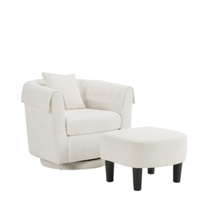 SEVOBAL Accent Chairs Chenille Barrel Armchair Modern Side Chair Swivel Accent Chair with Ottoman Set for Room, White, 27"*24.6"*24.8" - 1 of 4