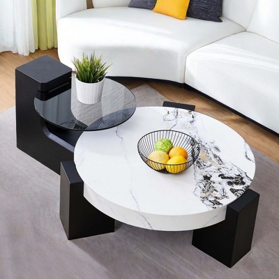 NicBex Modern Detachable 2-Decker Round Nesting Coffee Table with Glass Top for Living Room
